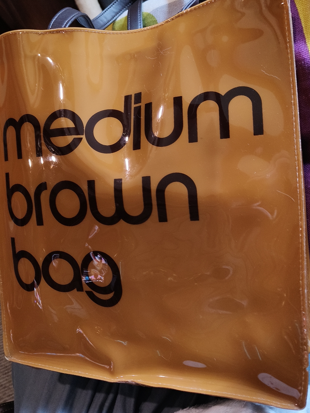 Bloomingdale's Glossy medium Brown Tote with Black Text